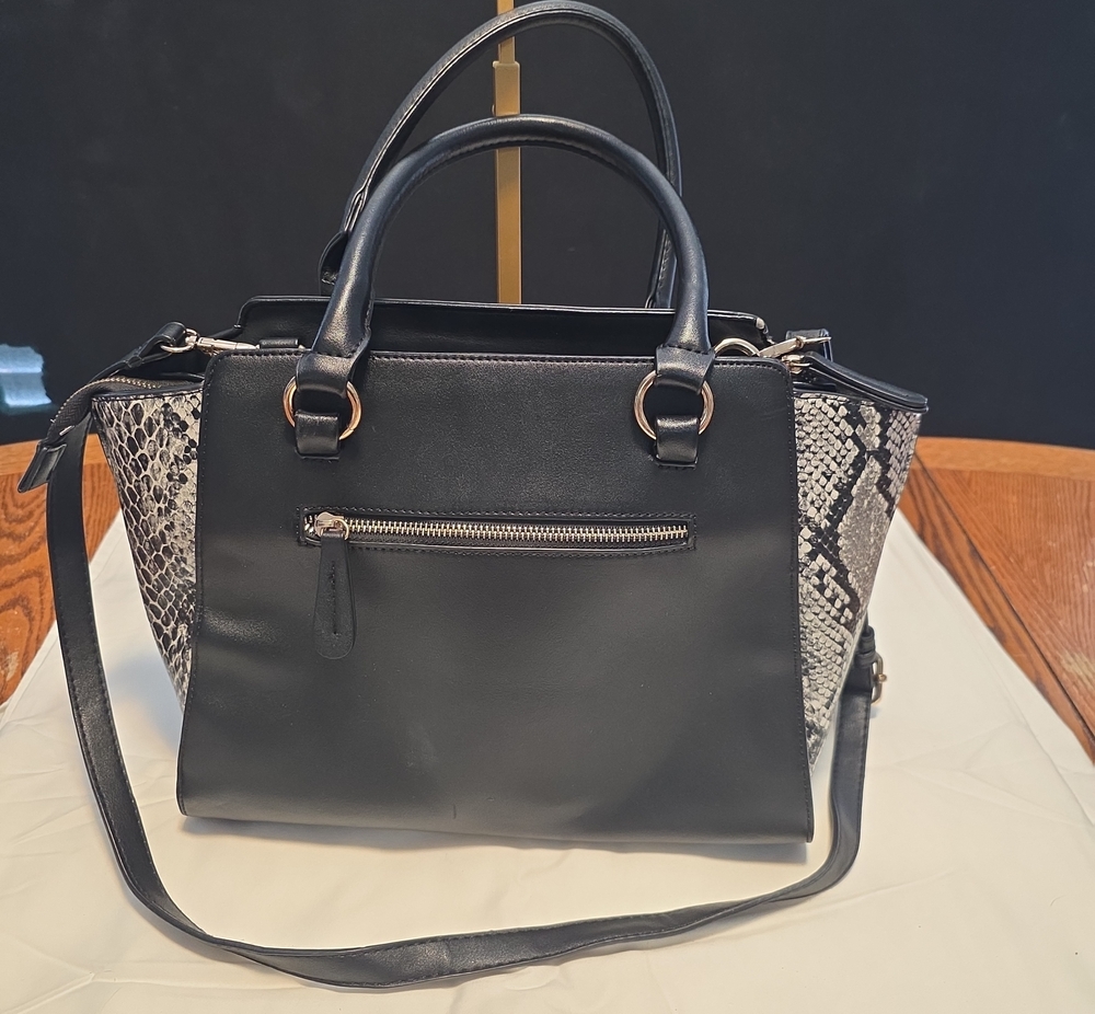 Classic Black Tote with Snake-Print Side Panels